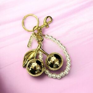 Gold Cherry Keychain, Pearl Accents & Gucci charm